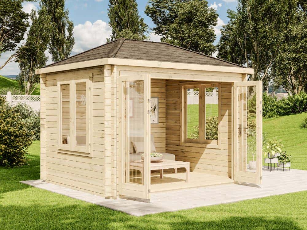 Gartenhaus Summertime mit großer Falttür | 3x3m | Restposten 16% Rabatt