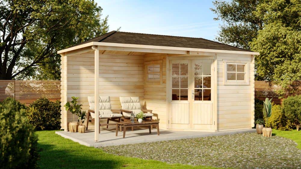 5-Eck Gartenhaus Franz mit Anbau | 5x3m | Restposten 14% Rabatt