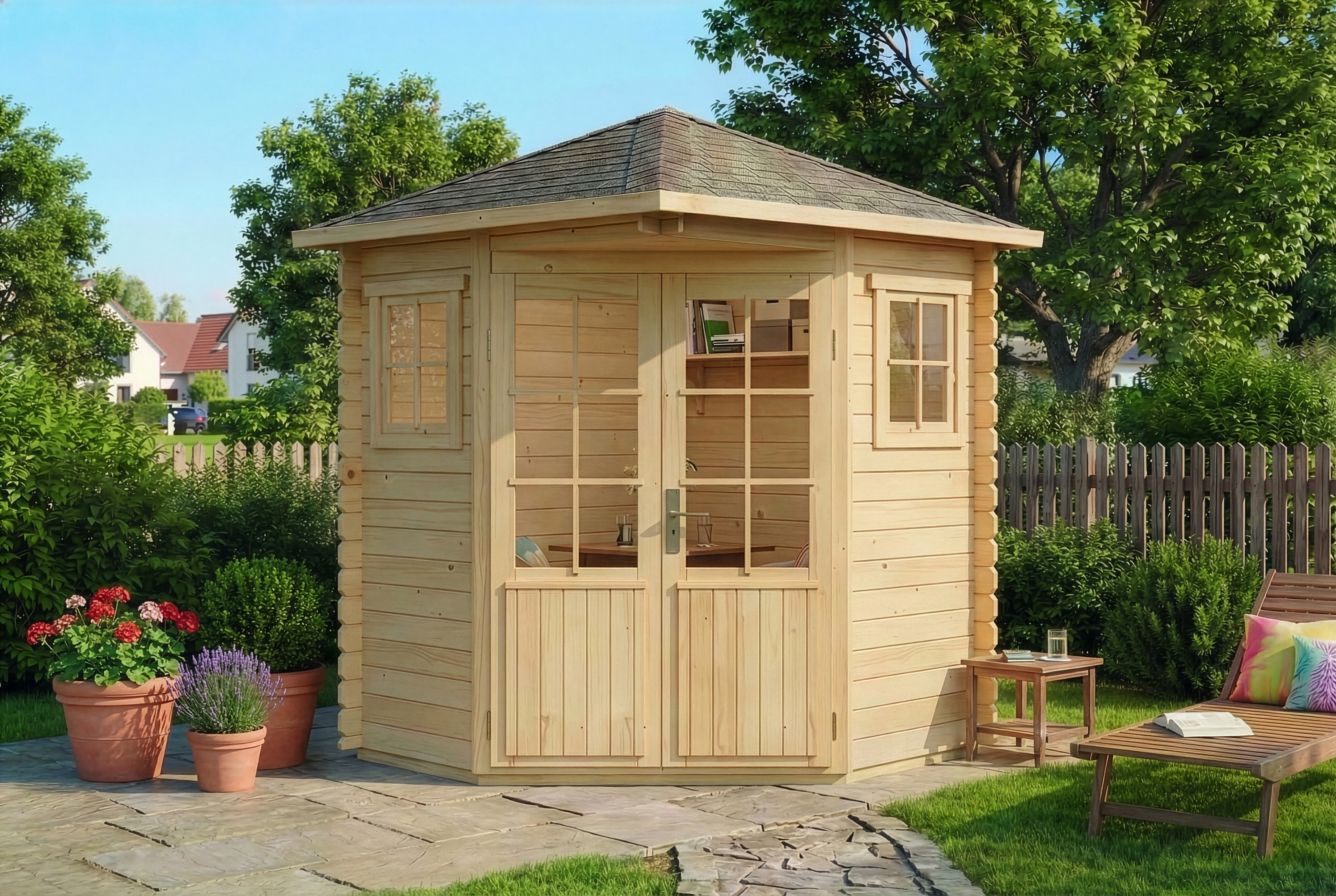 5-Eck Gartenhaus Sunny A | 2x2m | Restposten 12% Rabatt