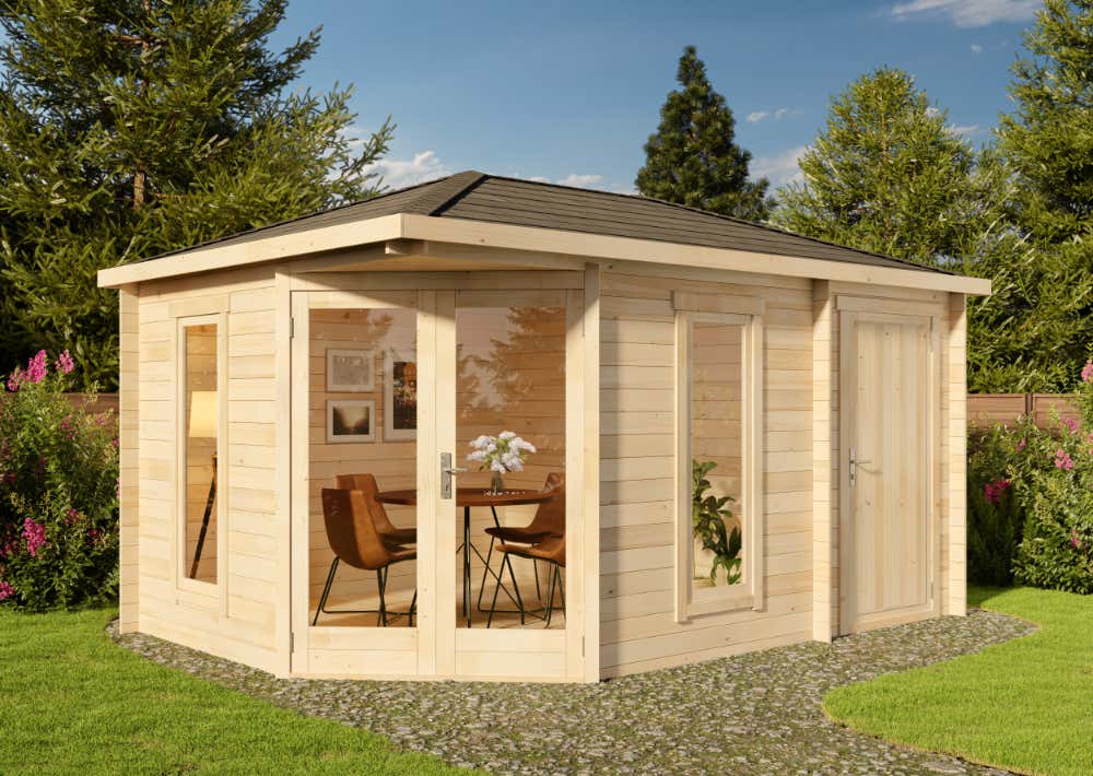 5-Eck Gartenhaus Liwa Compact mit Anbau | 5x3m | Restposten 16% Rabatt
