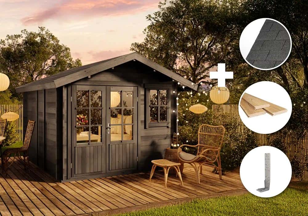 ECO Set - Gartenhaus Palermo - grau | 3x3m | Restposten 21% Rabatt
