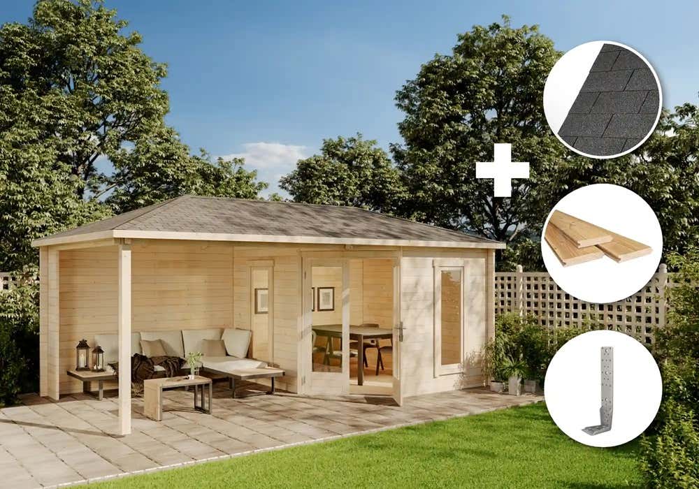 ECO Set - 5-Eck Gartenhaus Liwa | 6x3m | Restposten 21% Rabatt