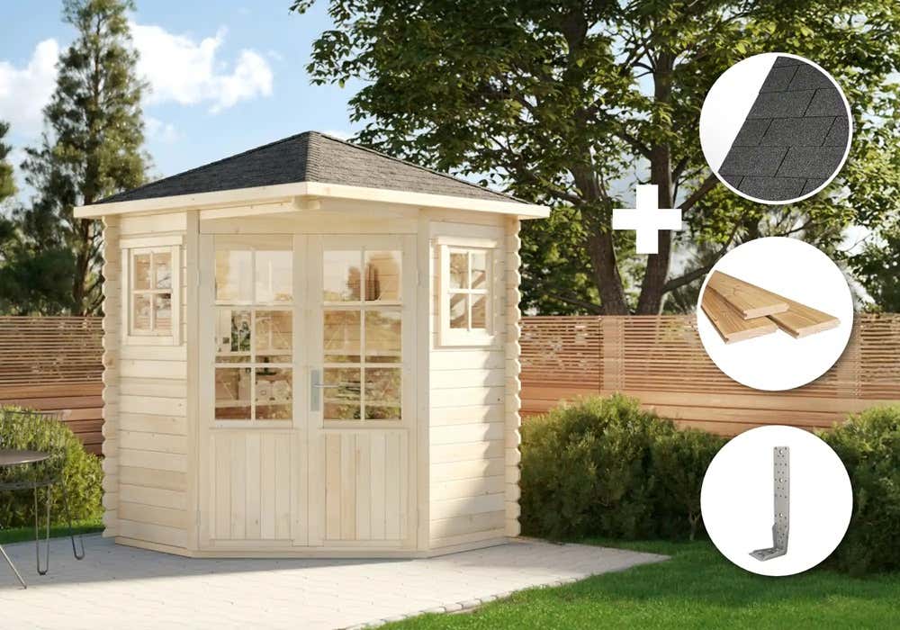 ECO Set - 5-Eck Gartenhaus Sunny A | 2x2m | Restposten 28% Rabatt