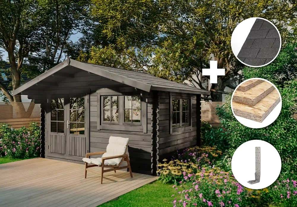 ECO Set - Gartenhaus Gabriel 400 x 300 cm - grau | 4x4m | Restposten 23% Rabatt