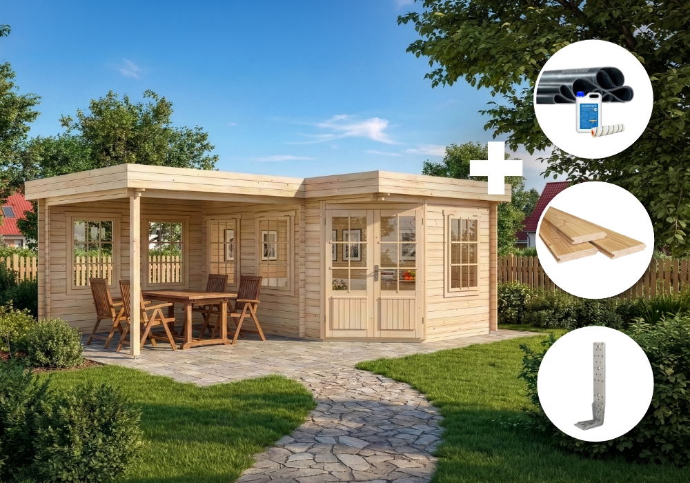 ECO Set - 5-Eck Gartenhaus Pepe | 6x5m | Restposten 21% Rabatt