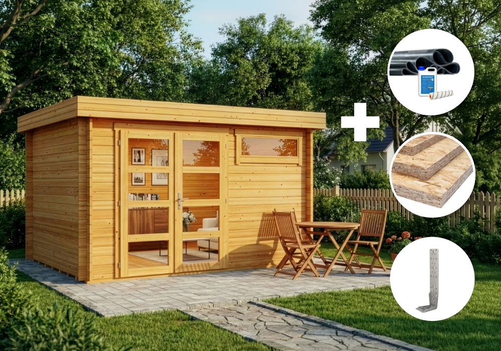 ECO Set - Gartenhaus Leandro - imprägniert | 4x3m | Restposten 30% Rabatt