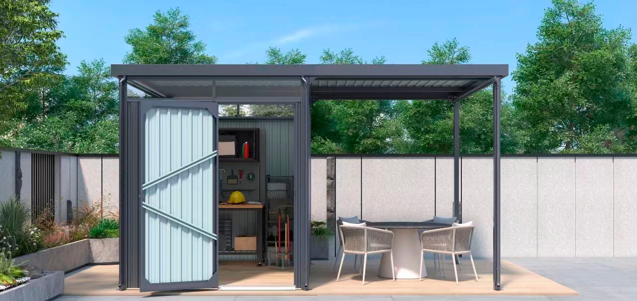 KONIFERA Gerätehaus "Gartenhaus Stefano mini" Stahl, mit seitlichem Anbau | 4x2m | Restposten 25% Rabatt Unkategorisiert online kaufen