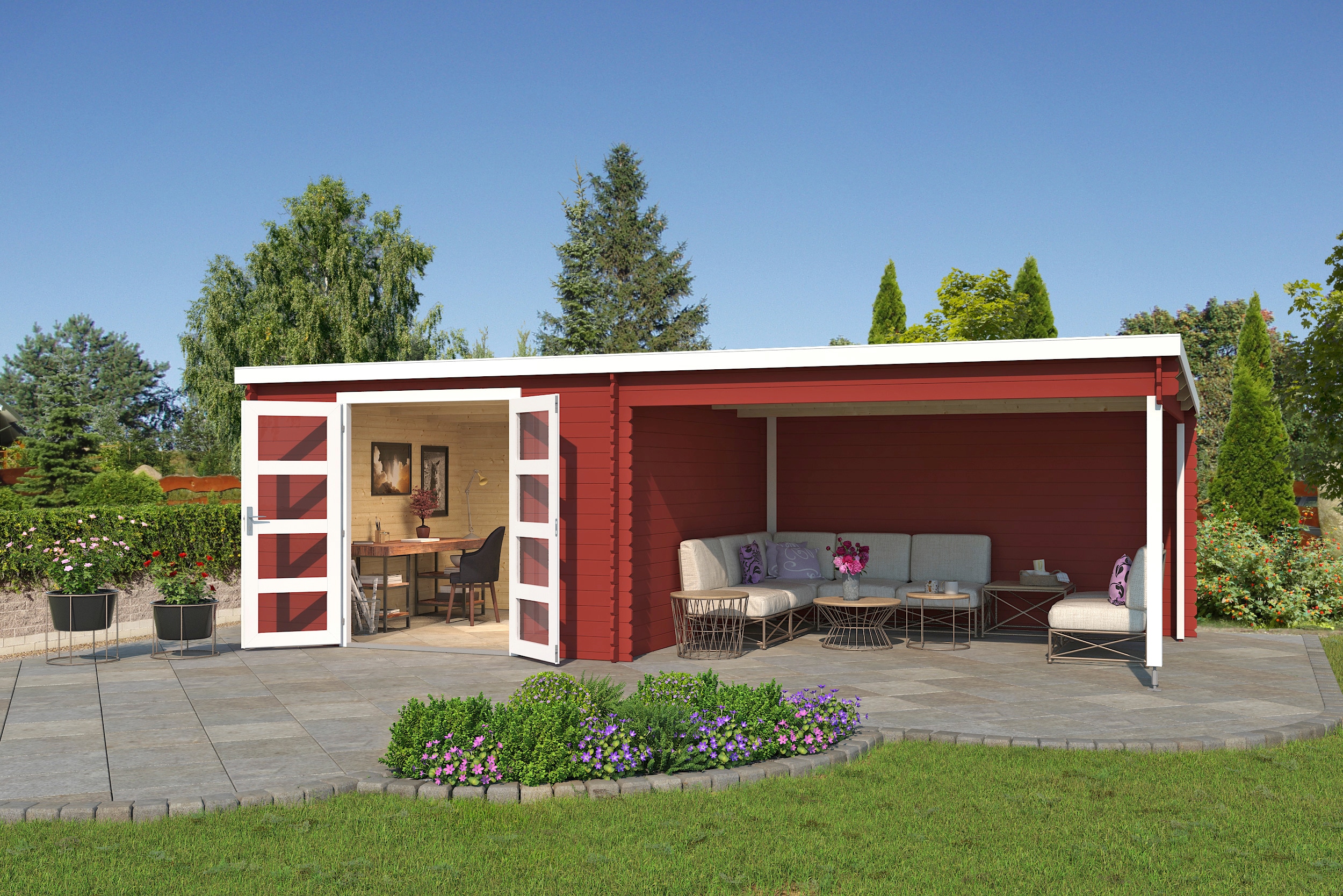 LASITA MAJA Gartenhaus "New Orleans" Blockbohlenhaus 28mm mit Anbau | 7x4m | Restposten 11% Rabatt Unkategorisiert online kaufen
